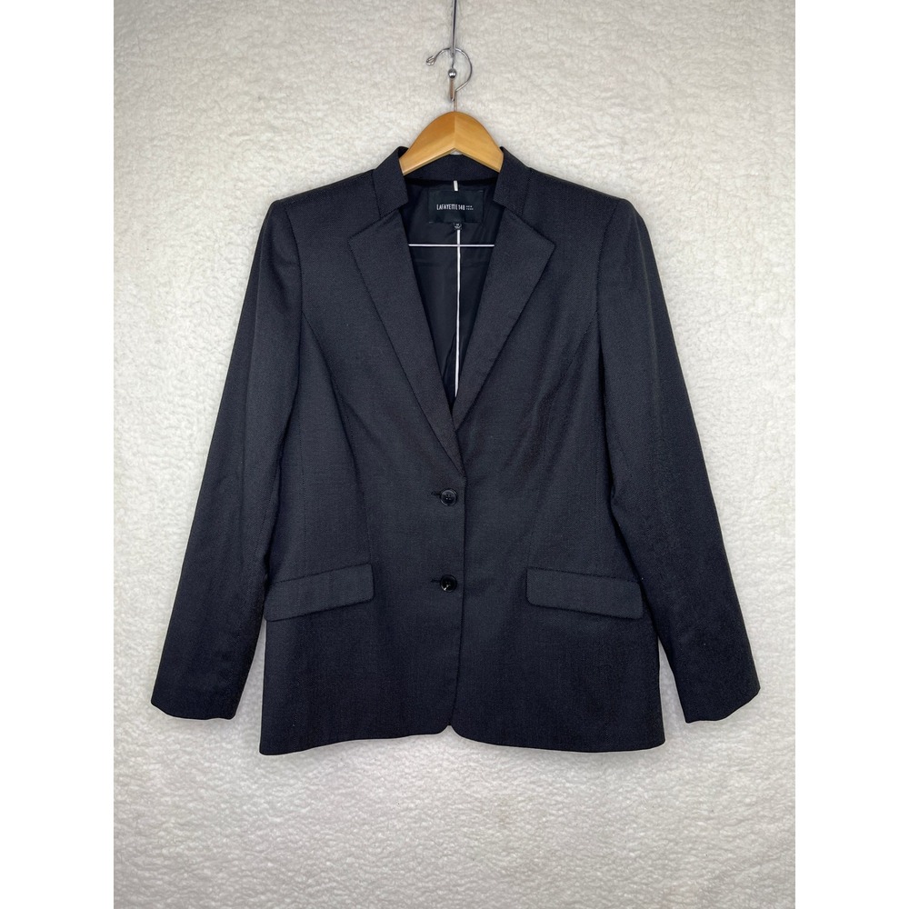 Lafayette 148 New York Women Gray Virgin Wool Blend 2 Button Blazer Jacket 14